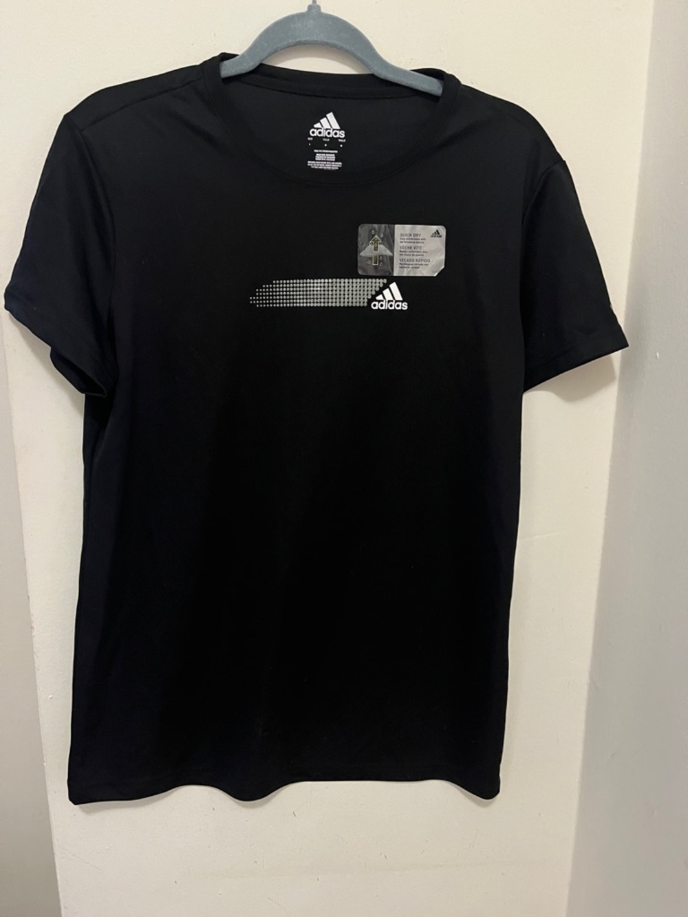 Womens adidas Black Short Sleeve Performance Tee with White Logo, NWT